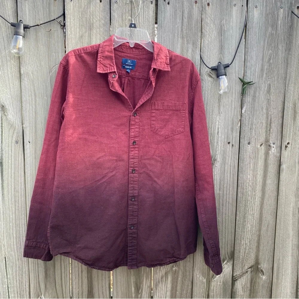 Ombre Gradient George Button Down Shirt Mens Large Burgundy Purple